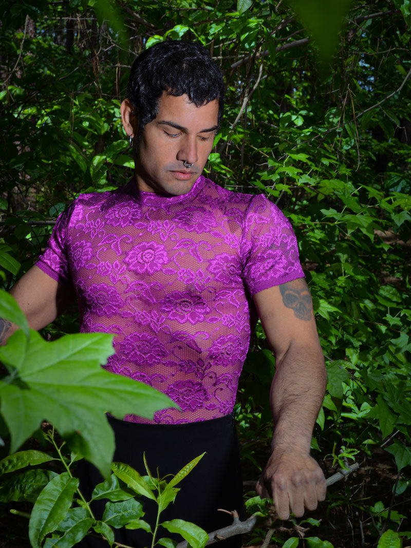 Purple lace spandex t shirt